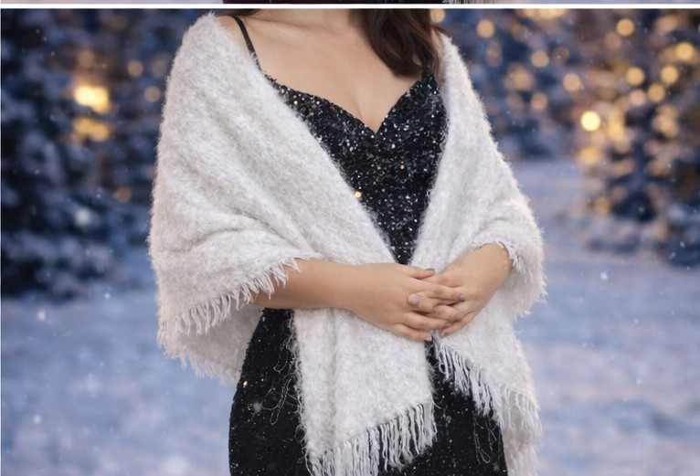 Mandaş Style El Dokuma Angora Bayan Şalı-Beyaz görsel 2