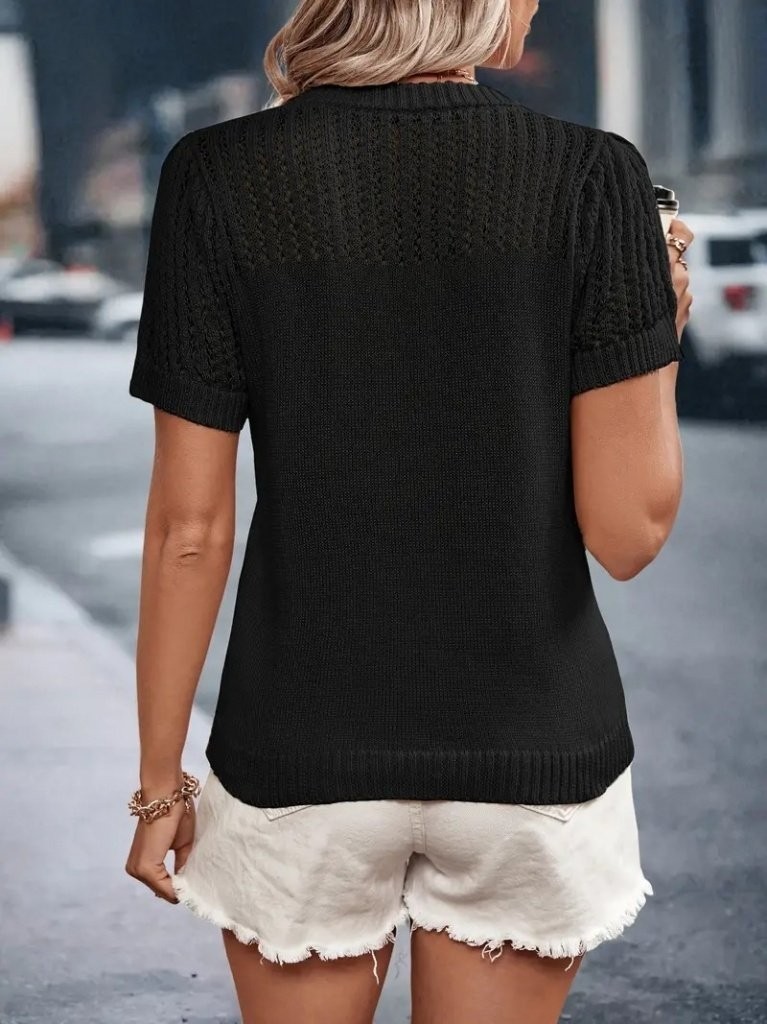 Alyn Wear Kadın Kısa Kollu Yaka Detay Triko Bluz görsel 2