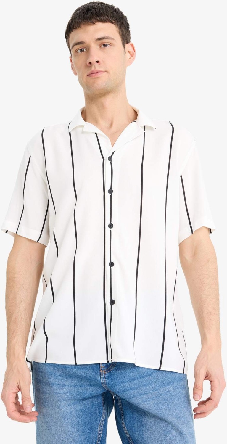 DeFacto Regular Fit Apaş Yaka Çizgili Yazlık Kısa Kollu Gömlek E2559AX25SM görsel 4