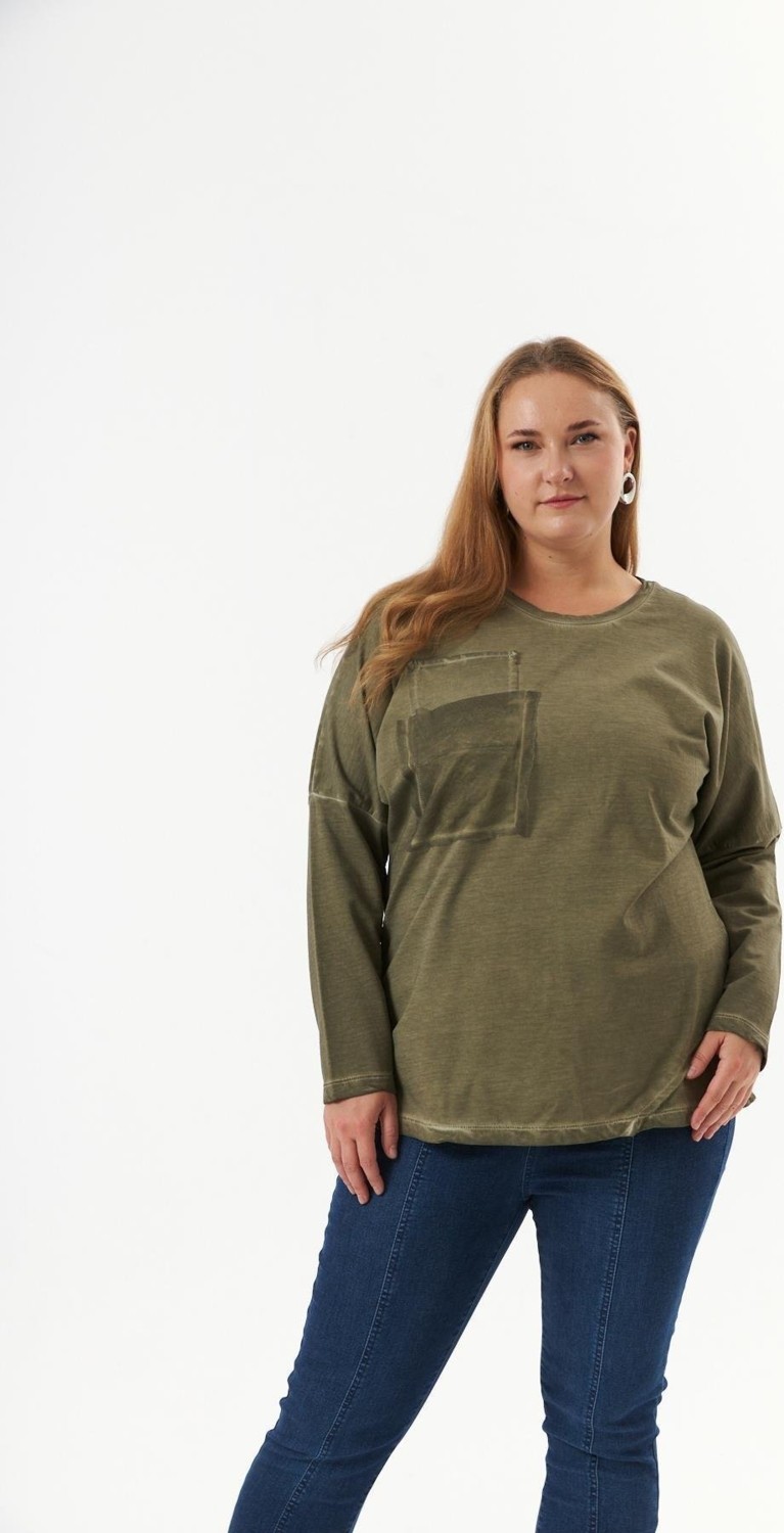 Rmg Büyük Beden Cep Detay Parça Boya Sweatshirt Haki1