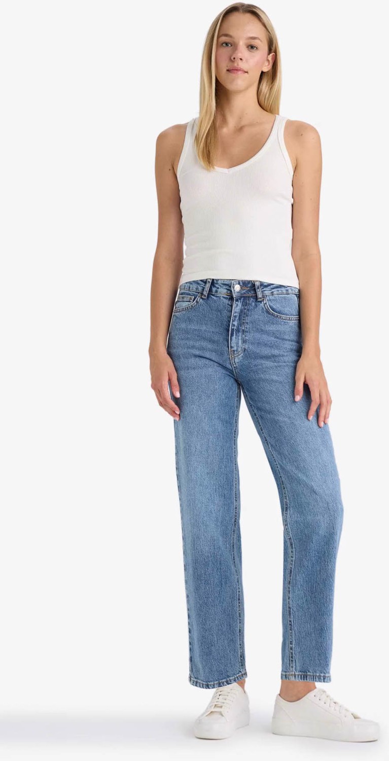 DeFacto Comfort Straight Yüksek Bel Bilek Boy Jean Yıkamalı Pantolon D8155AX26SP görsel 3