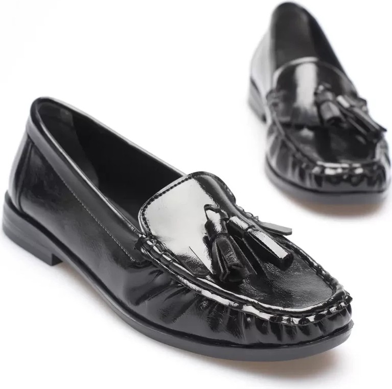 Fantastik Store Siyah Rugan Püsküllü Kadın Loafer Ayakkabı TR88MS01A görsel 4