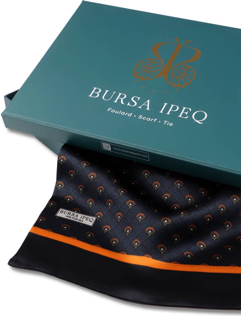 Bursa İpek Erkekler için Turuncu Desenli Ipek Kaşkol %100 İpek ve Şık Renk Seçenekleriyle görsel 3