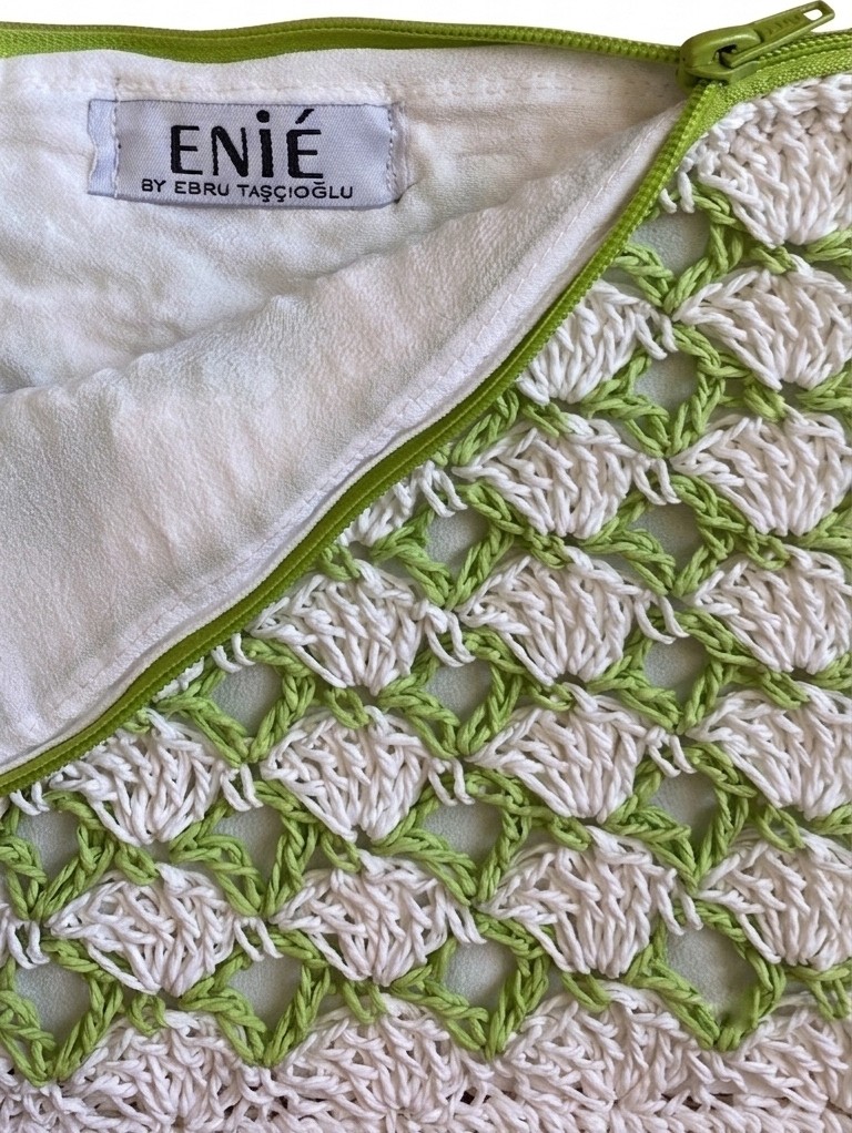 Enie Kadın Yeşil-Beyaz Astarlı Clutch Çanta görsel 3