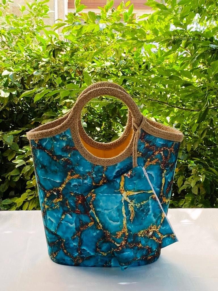Çanta Tasarımcısı Plaj Bags Plaj Çantası Turkuaz Mermer