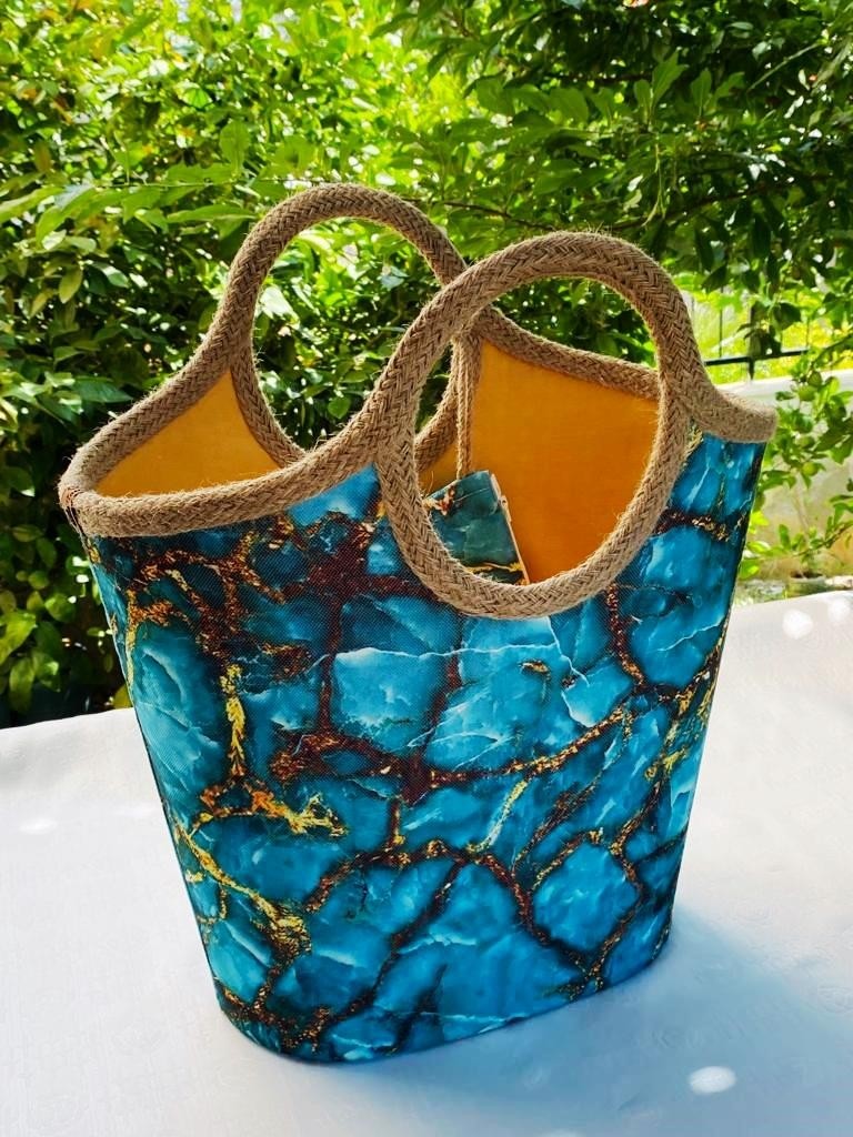 Çanta Tasarımcısı Plaj Bags Plaj Çantası Turkuaz Mermer görsel 3