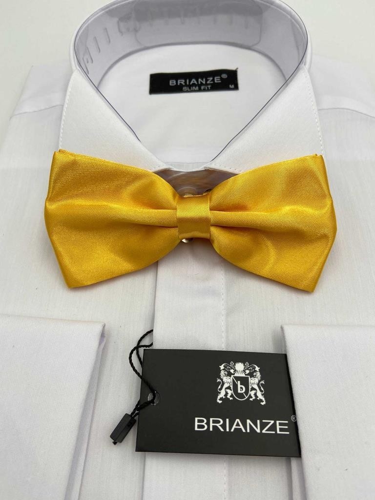 Brianze Yaldız Sarısı Düz Renk Saten Papyon