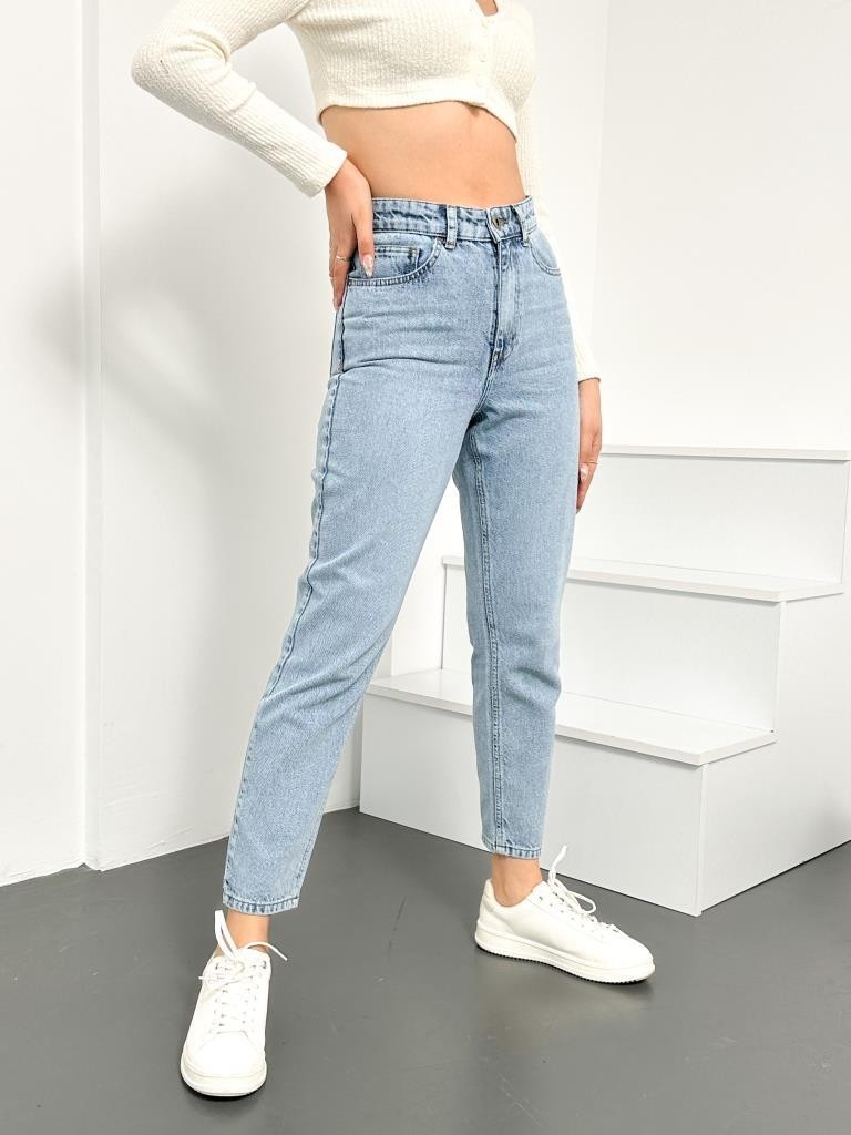 Hlt Jeans Mavi Yıpratma Kadın Likralı Mom Jean Yüksek Bel Esnek Kot Pantolon ANNA-MAVİYPT görsel 4
