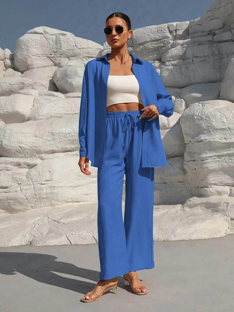 Trend Esinty Kadın Önü Açık Ceket ve Pantolon Dokuma Kumaş Ikili Takım görsel 4
