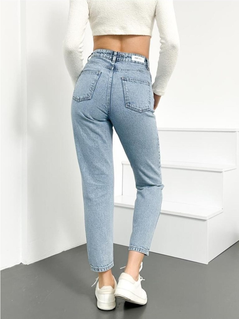 Hlt Jeans Mavi Yıpratma Kadın Likralı Mom Jean Yüksek Bel Esnek Kot Pantolon ANNA-MAVİYPT görsel 7