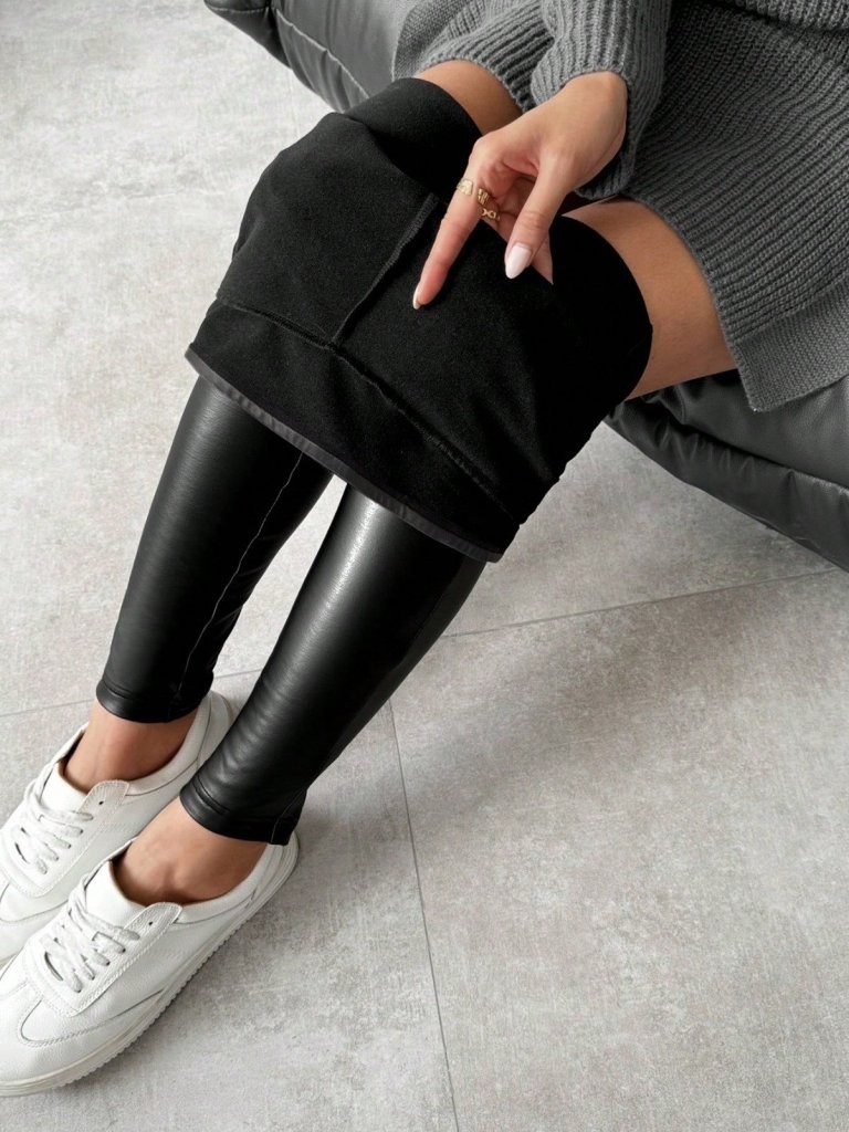 Aesco Kadın Yüksek Bel Şardonlu Parlak Deri Tayt görsel 6