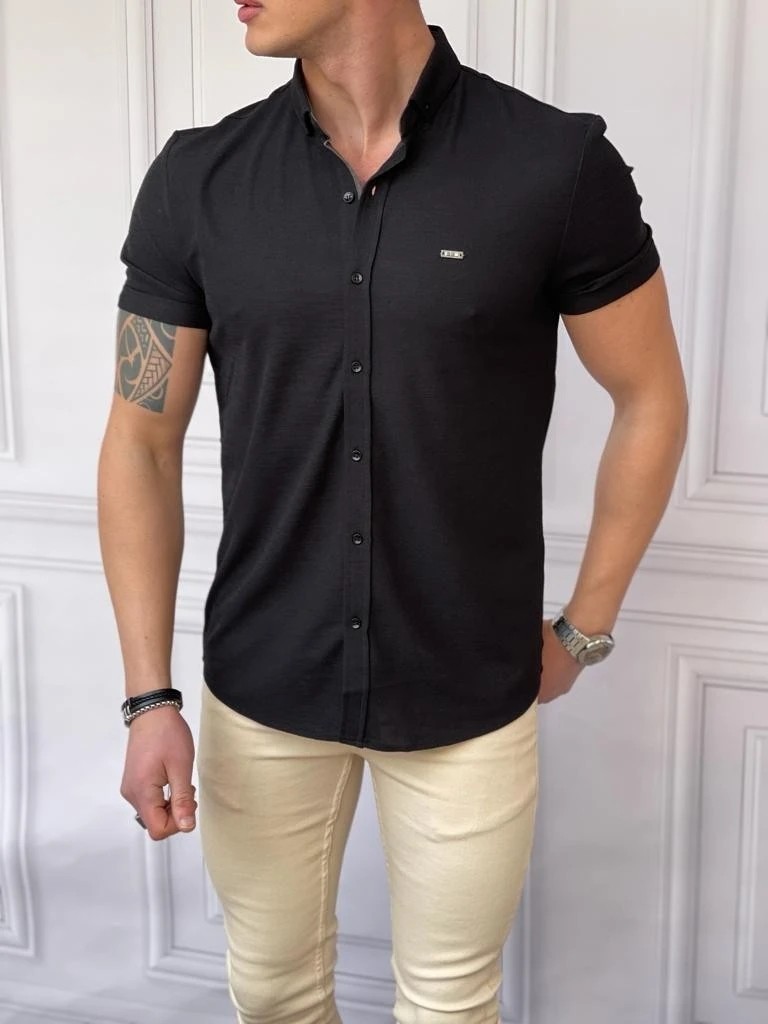 Modefendicom Slim Fit Pamuk Örme Polo Yaka Kısa Kollu Gömlek