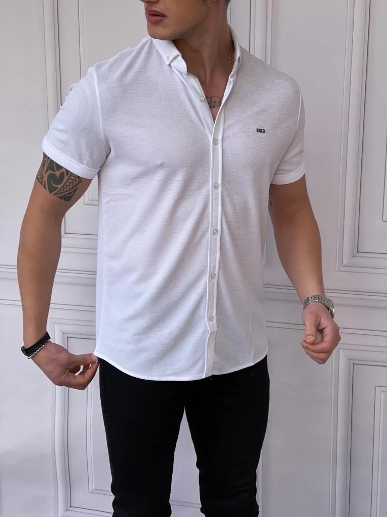 Modefendicom Slim Fit Pamuk Örme Polo Yaka Kısa Kollu Gömlek görsel 3