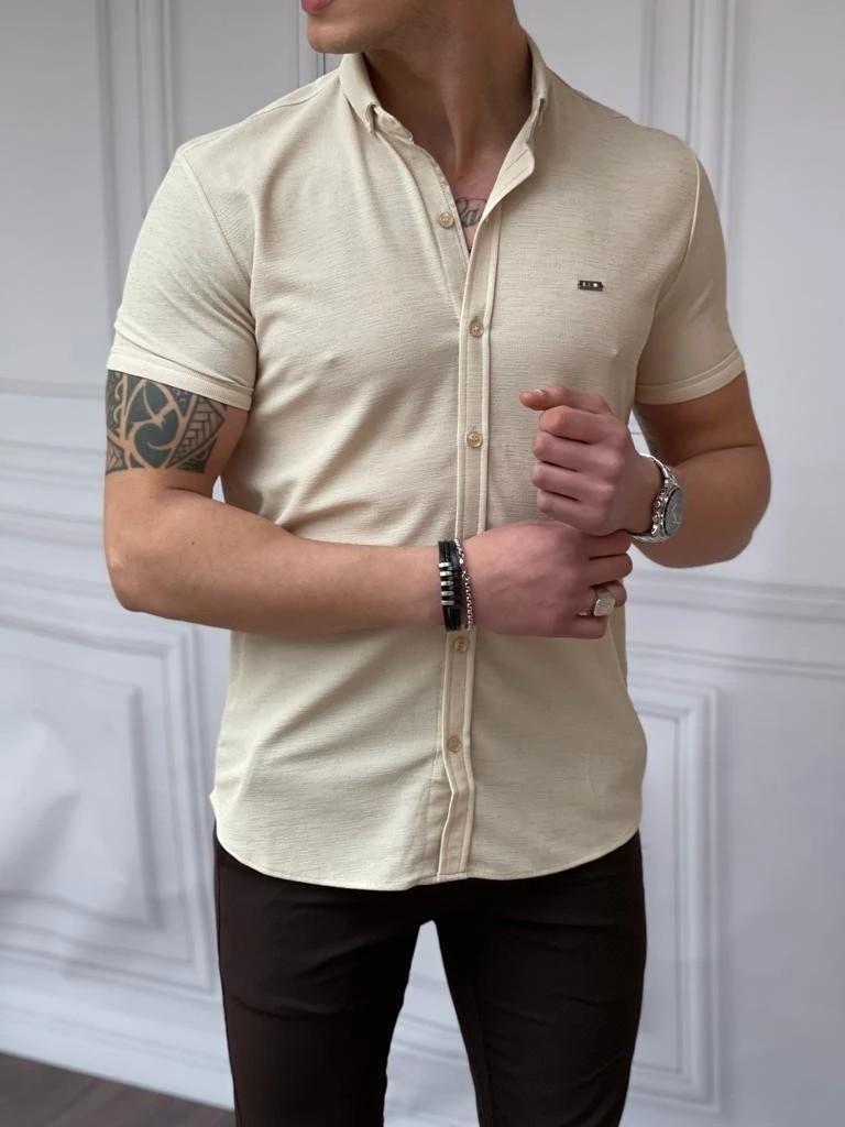 Modefendicom Slim Fit Pamuk Örme Polo Yaka Kısa Kollu Gömlek