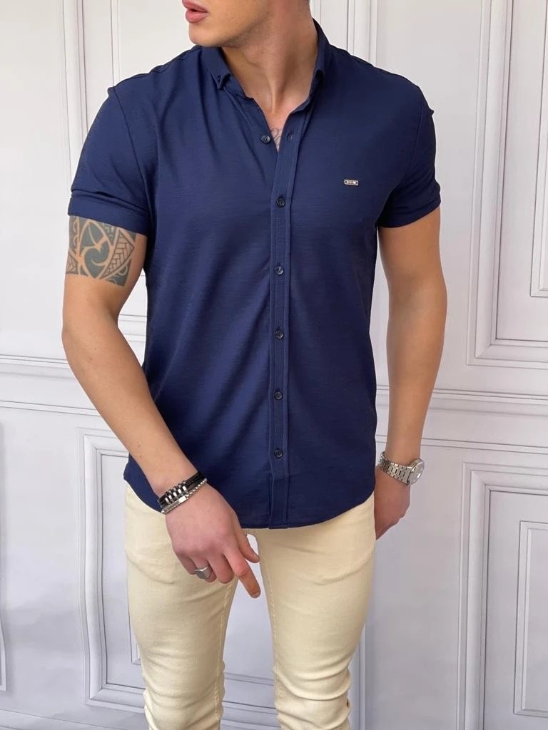 Modefendicom Slim Fit Pamuk Örme Polo Yaka Kısa Kollu Gömlek görsel 6