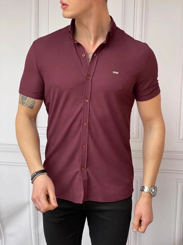 Modefendicom Slim Fit Pamuk Örme Polo Yaka Kısa Kollu Gömlek görsel 7