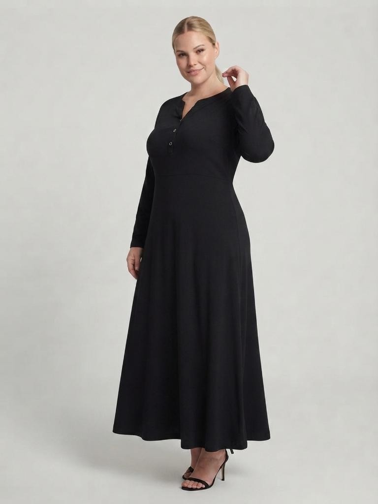 Sedef Moda Büyük Beden Siyah Düz Tesettür Anne Elbisesi Xl-4xl görsel 2