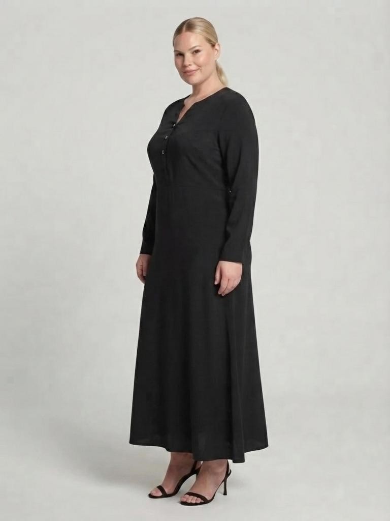 Sedef Moda Büyük Beden Siyah Düz Tesettür Anne Elbisesi Xl-4xl görsel 5