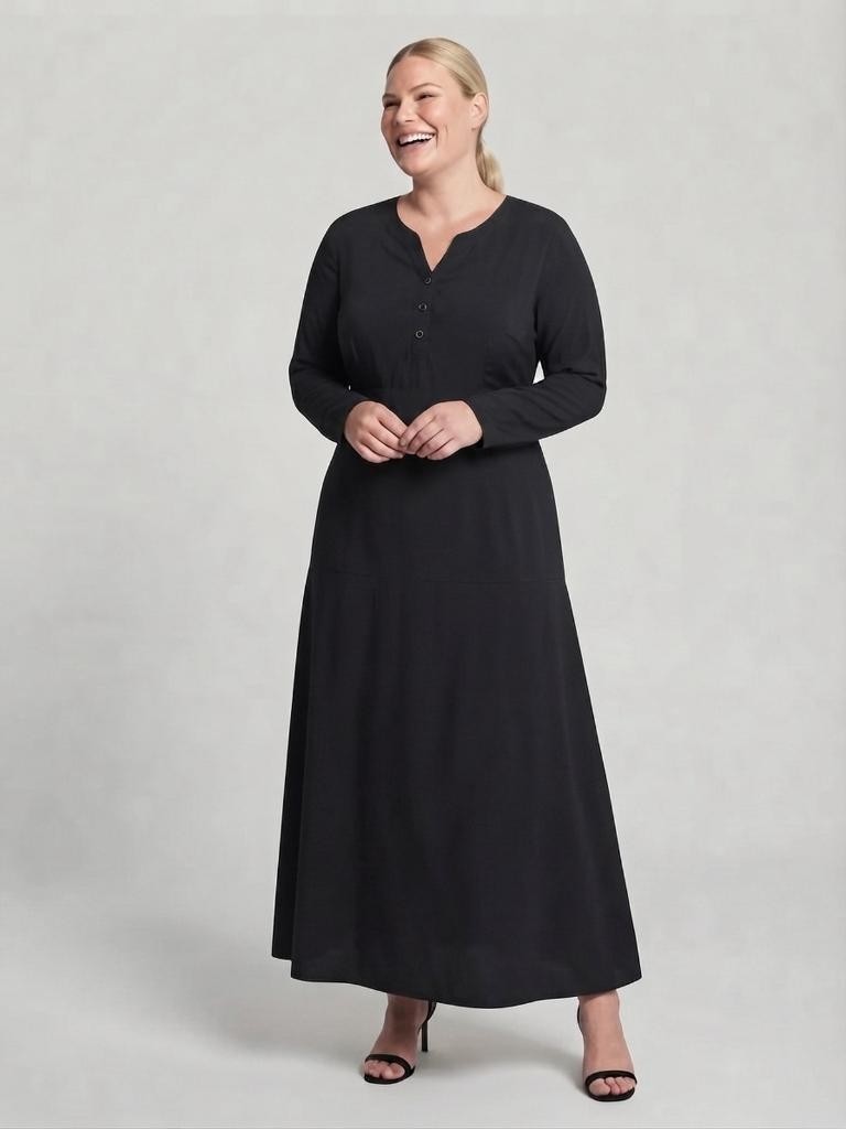 Sedef Moda Büyük Beden Siyah Düz Tesettür Anne Elbisesi Xl-4xl görsel 6