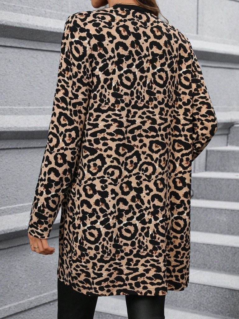 TeknoKapsül Kadın Uzun Kollu Önü Açık Leopar Desenli Modal Ceket - Siyah / S-M görsel 2