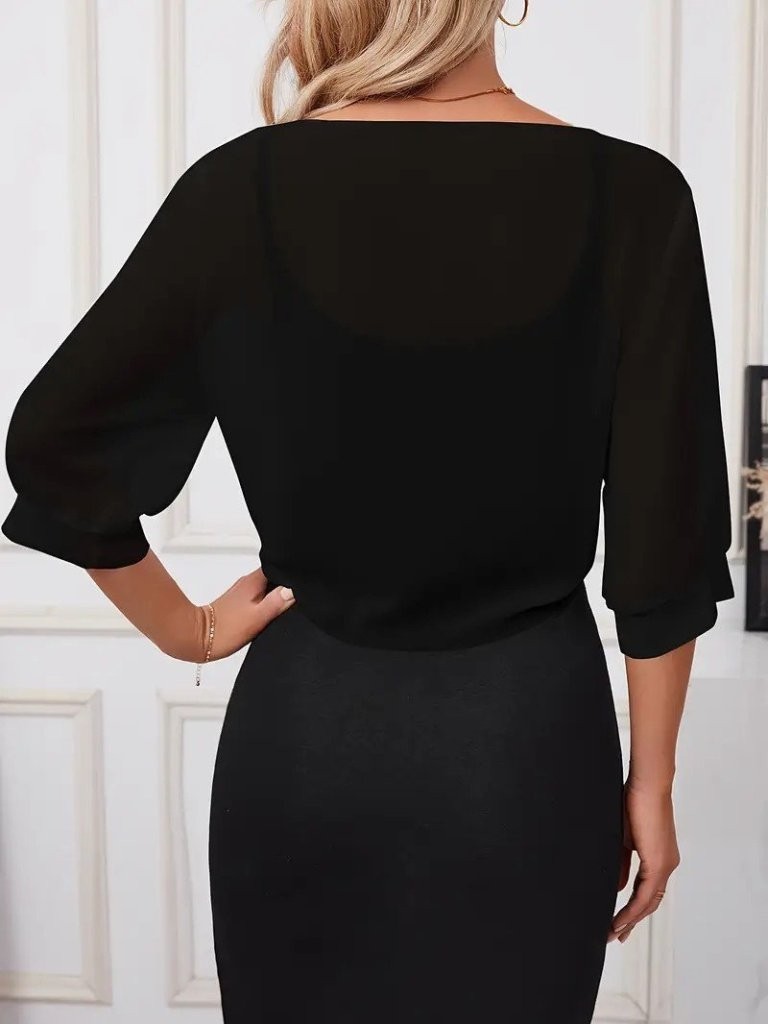 TeknoKapsül Kadın Truvakar Kol Önden Bağlamalı Kısa Şifon Bolero Ceket - Siyah / Standart görsel 2