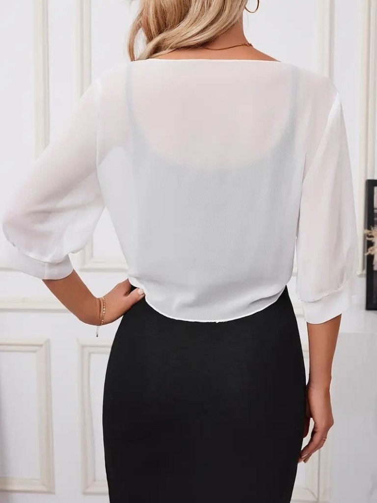 Kadın Truvakar Kol Önden Bağlamalı Kısa Şifon Bolero Ceket görsel 3