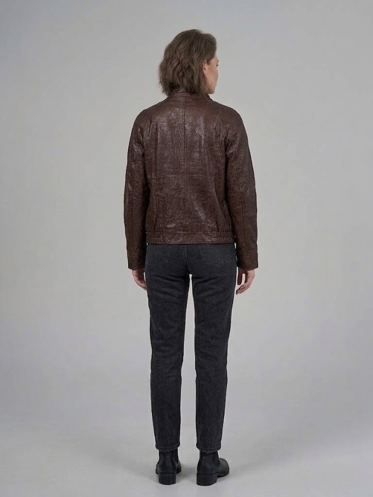 On Triko Vintage Deri Ceket Dik Yaka Cepli Bomber Model Suni Deri Mont 10707 görsel 4