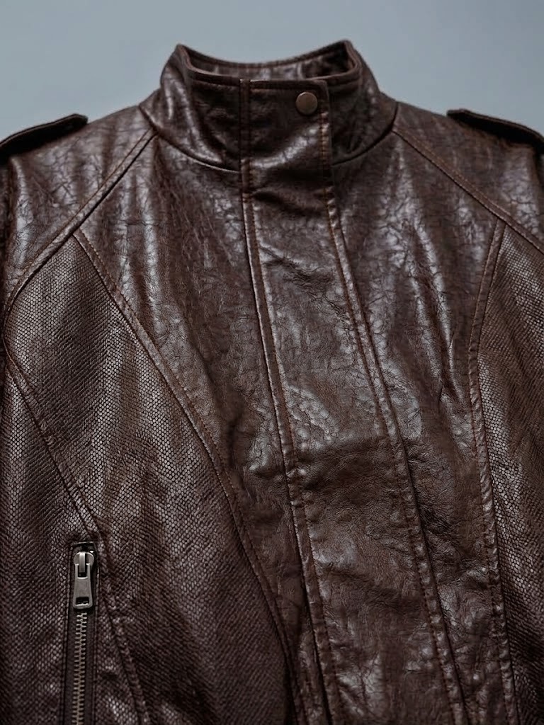 On Triko Vintage Deri Ceket Dik Yaka Cepli Bomber Model Suni Deri Mont 10707 görsel 6