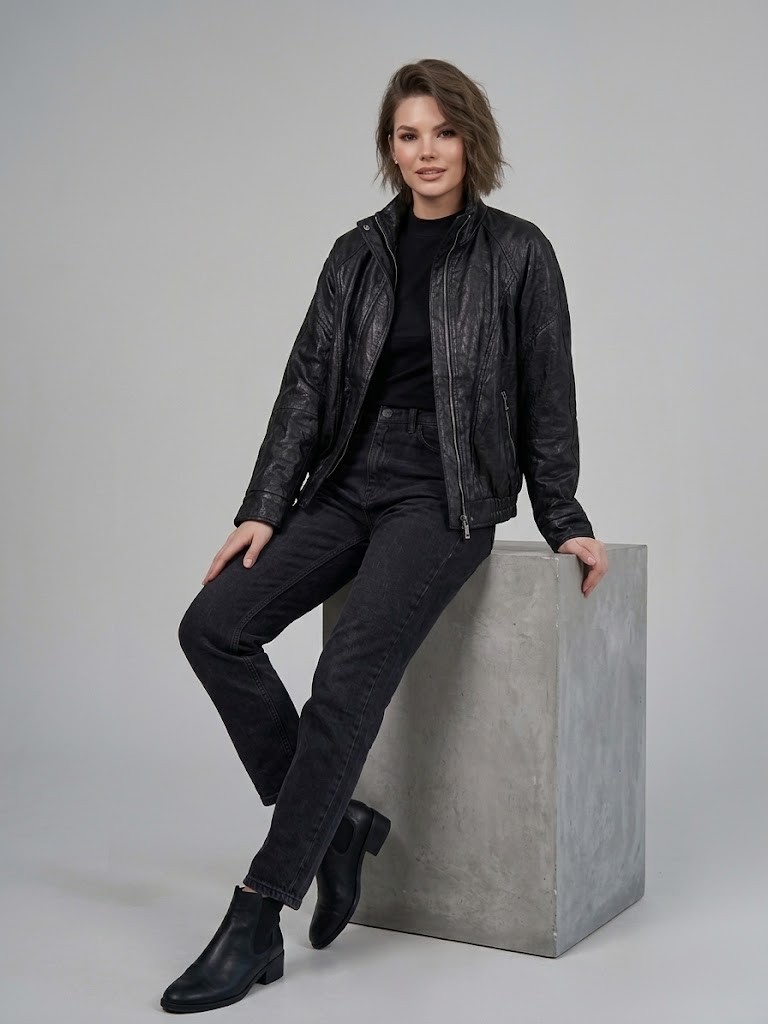 On Triko Vintage Deri Ceket Dik Yaka Cepli Bomber Model Suni Deri Mont 10707 görsel 8