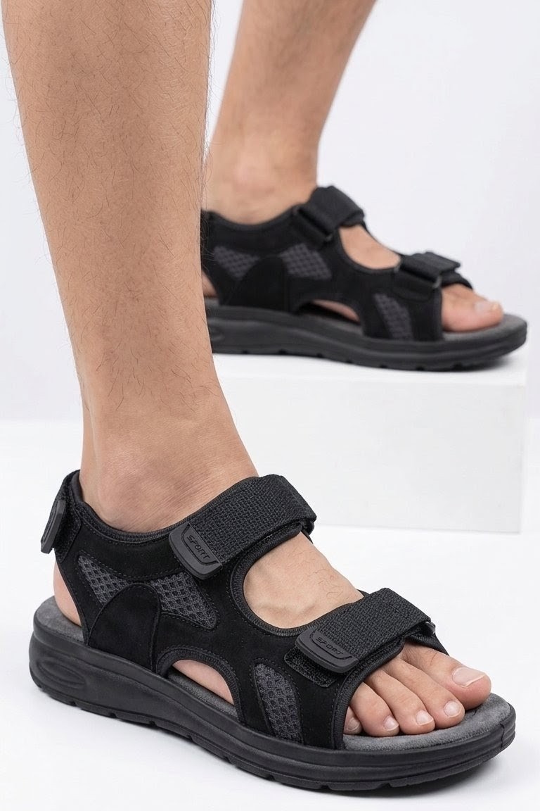 Stil Shoes Erkek Cırt Cırtlı Siyah Günlük Sandalet Anatomik Taban Spor Sandalet 45002