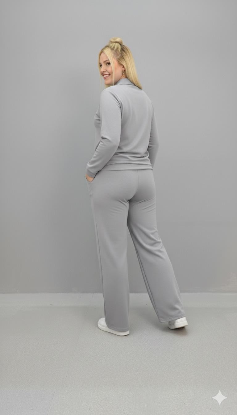 Moda Xlarge Kadın Büyük Beden Uzun Kollu Polo Yaka Eşofman Takımı 8212-26 görsel 2