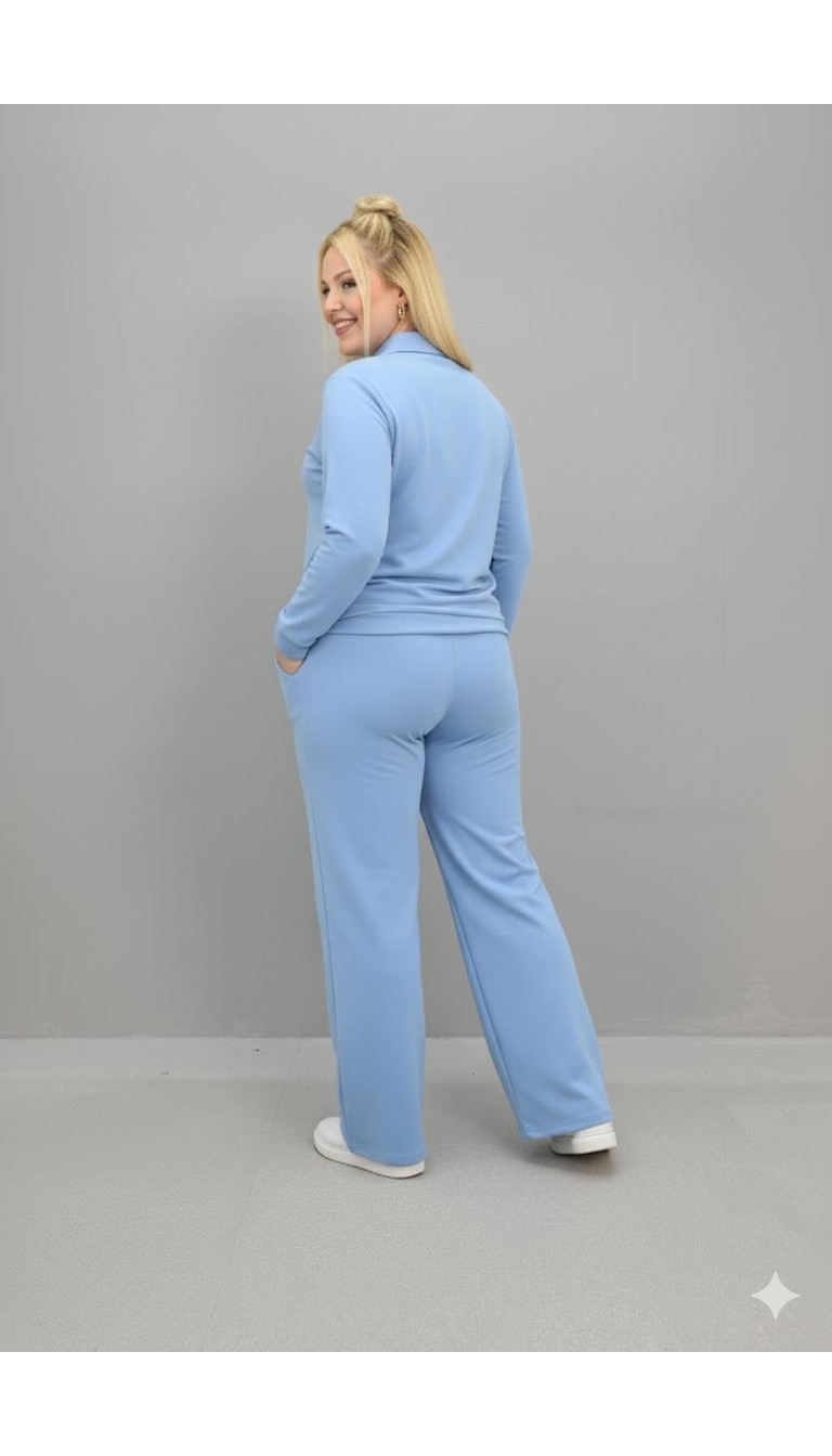 Moda Xlarge Kadın Büyük Beden Uzun Kollu Polo Yaka Eşofman Takımı 8212-26 görsel 5