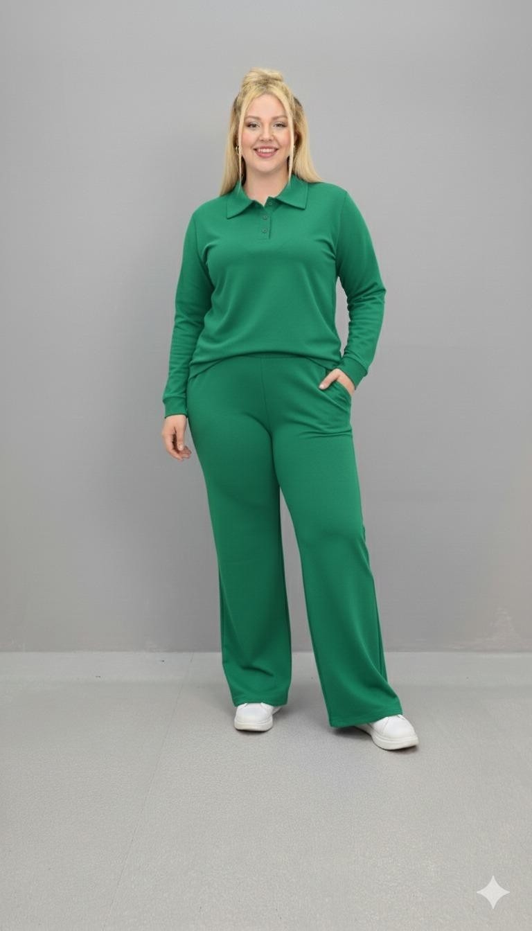 Moda Xlarge Kadın Büyük Beden Uzun Kollu Polo Yaka Eşofman Takımı 8212-26 görsel 6