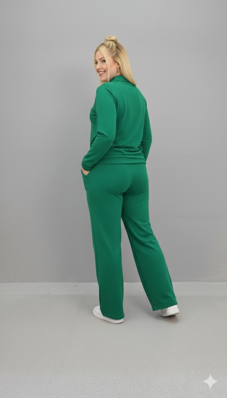 Moda Xlarge Kadın Büyük Beden Uzun Kollu Polo Yaka Eşofman Takımı 8212-26 görsel 8