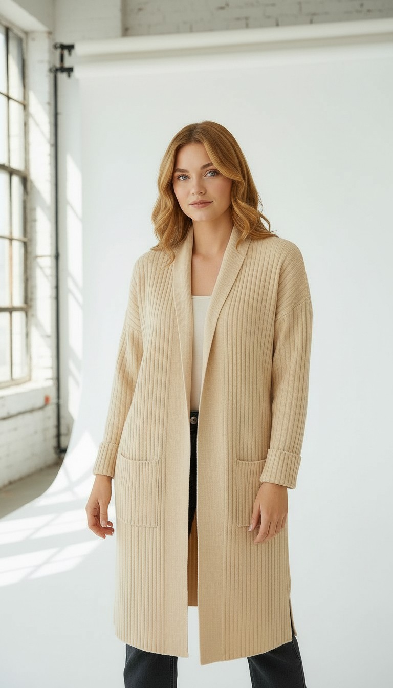 Wearified Kadın Şal Yaka Oversize Uzun Triko Hırka görsel 8