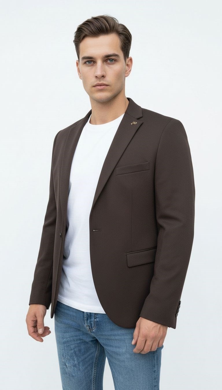 Plus Scorpion Kahverengi Erkek Slim Fit Blazer Ceket, Şık, Modern, Günlük ve Ofis Kombinlerine Uygun Tek Düğmeli Erkek Ceketi görsel 2