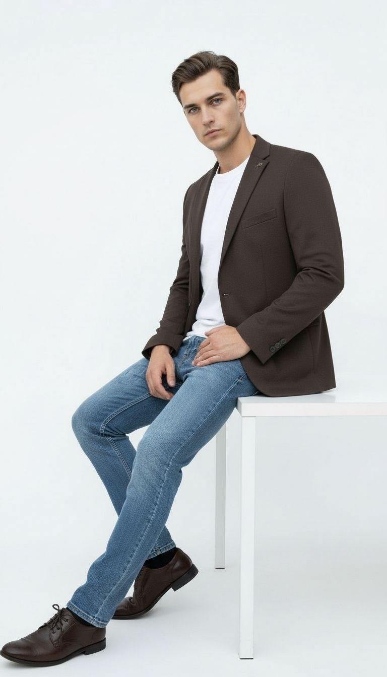 Plus Scorpion Kahverengi Erkek Slim Fit Blazer Ceket, Şık, Modern, Günlük ve Ofis Kombinlerine Uygun Tek Düğmeli Erkek Ceketi görsel 4