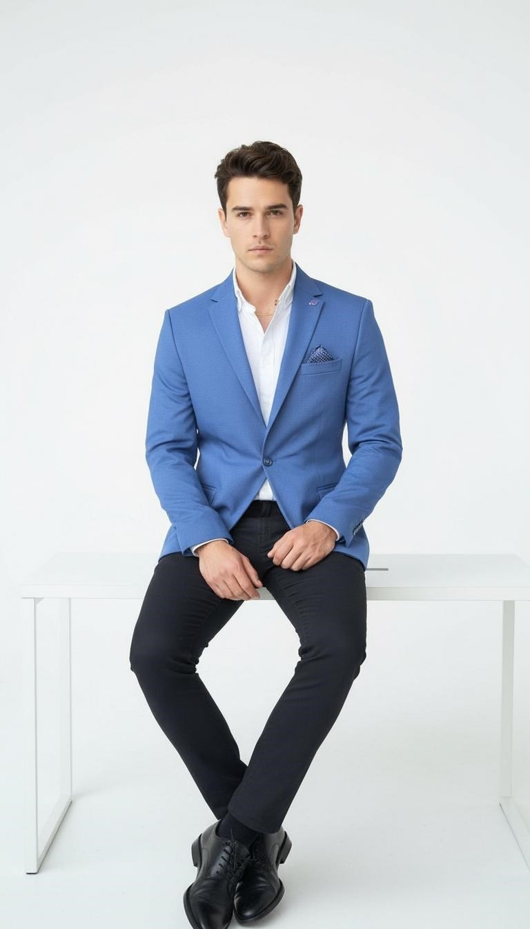 Plus Scorpion Erkek Slim Fit Blazer Ceket Açık Indigo, Tek Düğmeli, Şık Günlük & Ofis Kombinleri Için, Tam Astar görsel 2