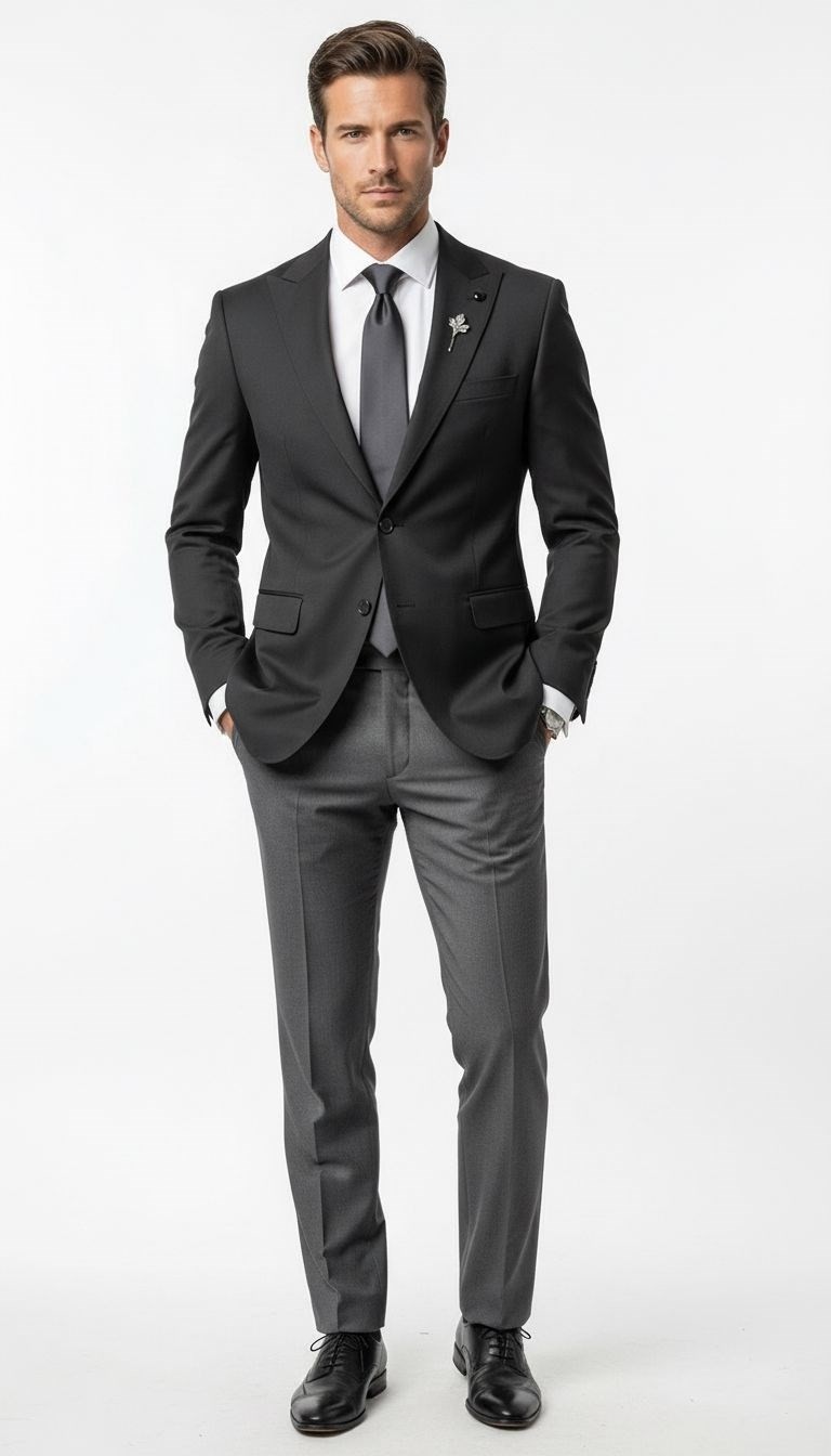 Plus Scorpion Erkek Blazer Ceket Twill Puntolu Kırlangıç Yaka 2 Düğmeli Çift Yırtmaçlı Slim Fit