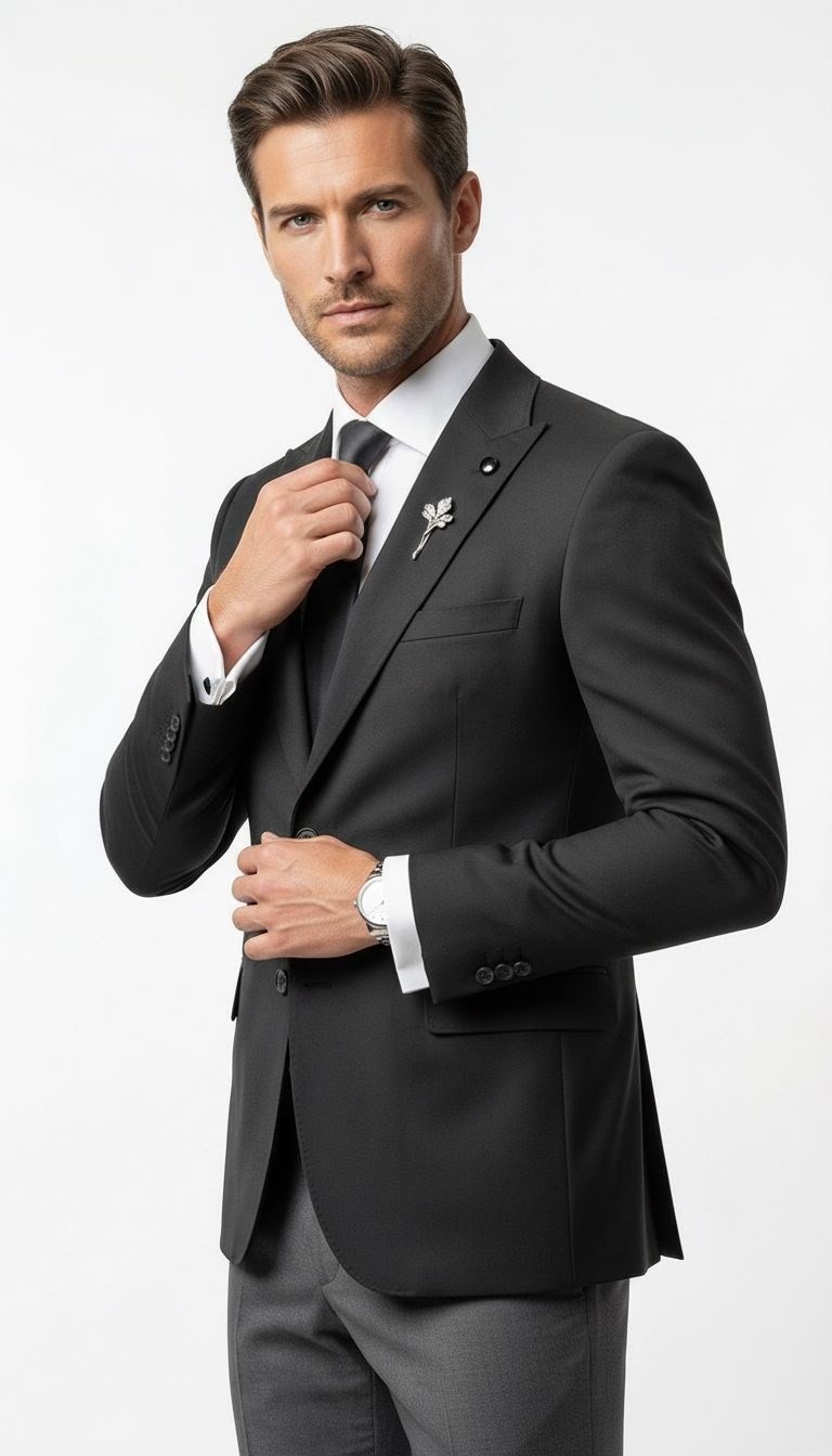 Plus Scorpion Erkek Blazer Ceket Twill Puntolu Kırlangıç Yaka 2 Düğmeli Çift Yırtmaçlı Slim Fit görsel 3