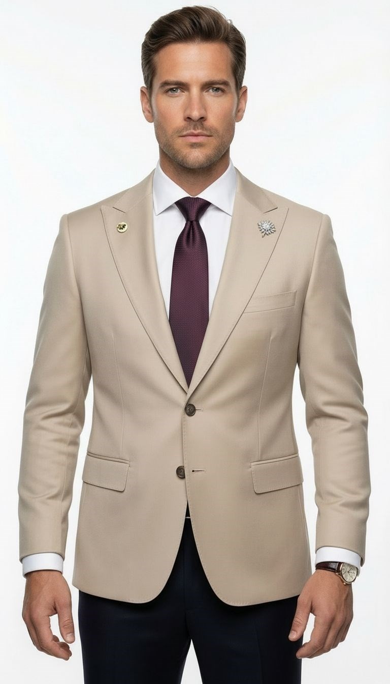 Plus Scorpion Erkek Blazer Ceket Twill Puntolu Kırlangıç Yaka 2 Düğmeli Çift Yırtmaçlı Slim Fit