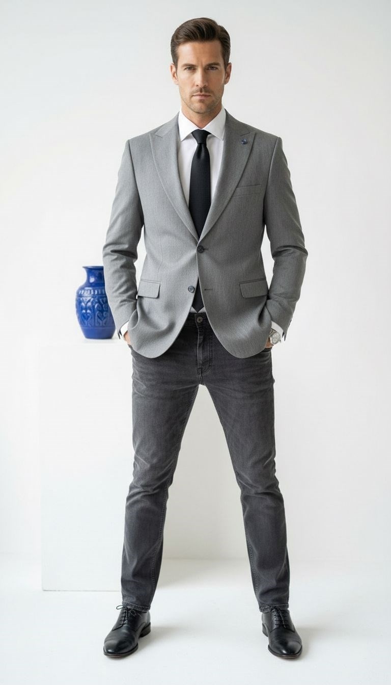 Plus Scorpion Erkek Blazer Ceket Twill Puntolu Kırlangıç Yaka 2 Düğmeli Çift Yırtmaçlı Slim Fit görsel 8