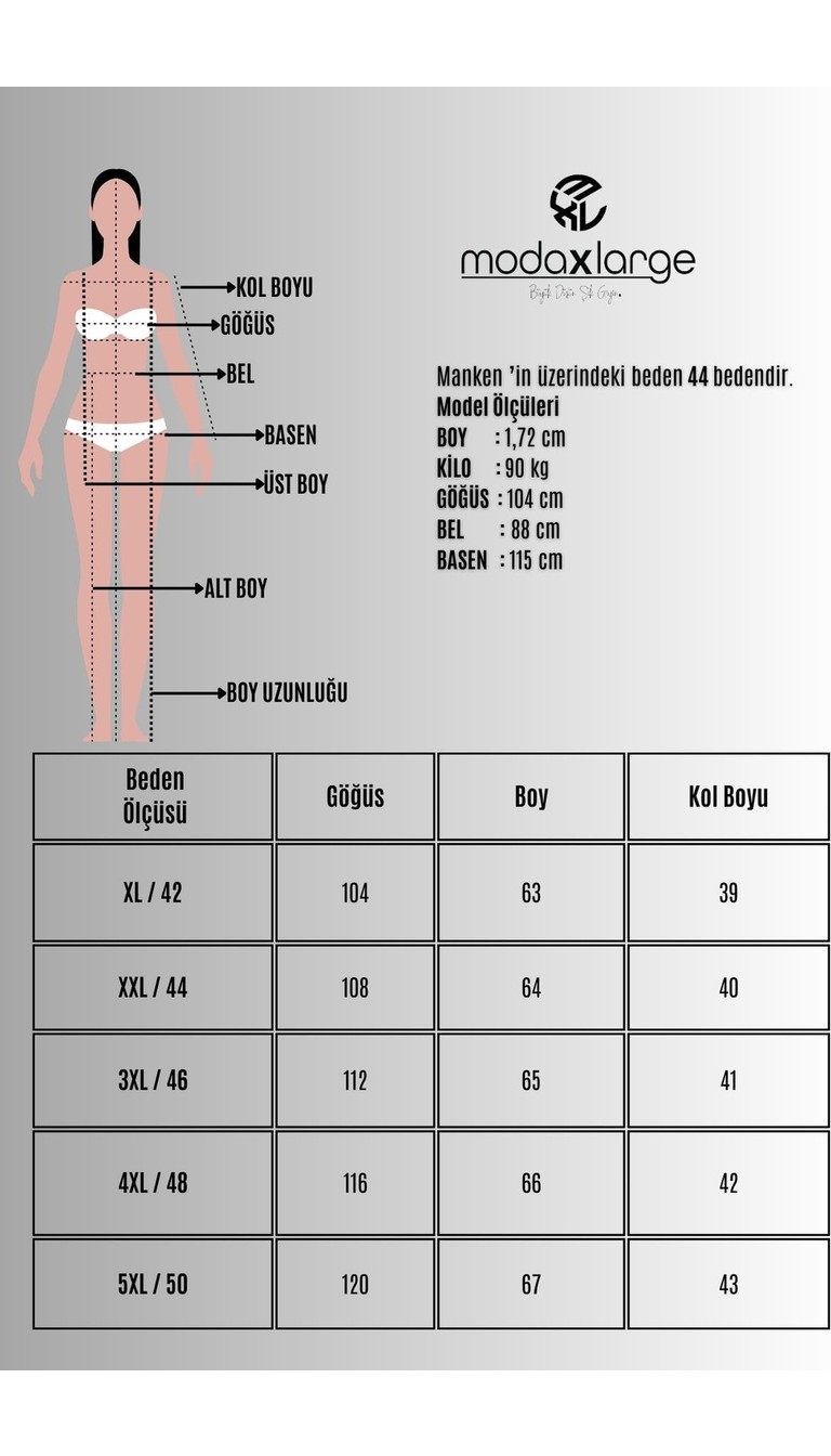 Koza Butik Kadın Büyük Beden Truvakar Kol Yakası Dantel Detaylı Bluz 2031-26 görsel 6