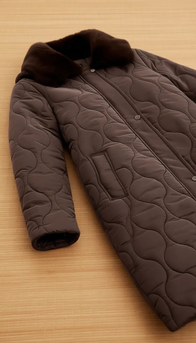 Olcay Kahve Renkli Kapitone Mont Uzun Kol Kadın Fermuar Kapamalı Kürklü Yakalı Polyester Malzeme 6784 görsel 8
