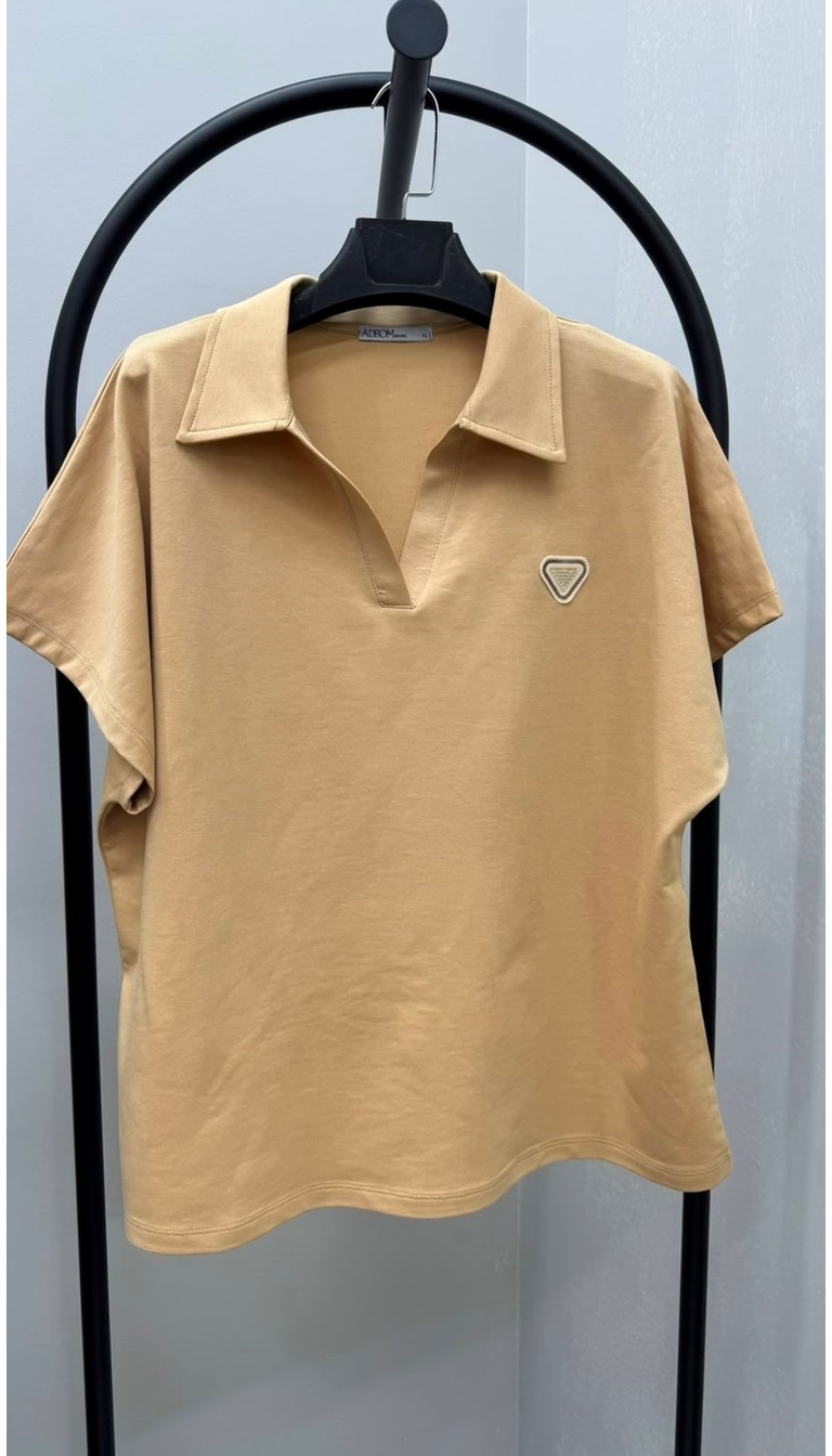 Koza Butik Kadın Büyük Beden Kısa Kollu Göğüs Etiket Detaylı Polo Yaka Şort Takım 8286-26 görsel 4