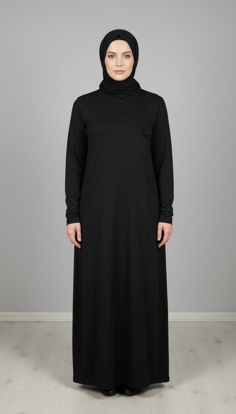 Ece Giyim Kadın Bisiklet Yaka Dikiş Detaylı Broşlu Mevsimlik Elbise