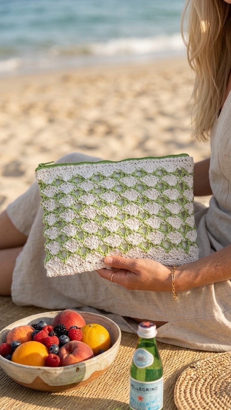 Enie Kadın Yeşil-Beyaz Astarlı Clutch Çanta görsel 7
