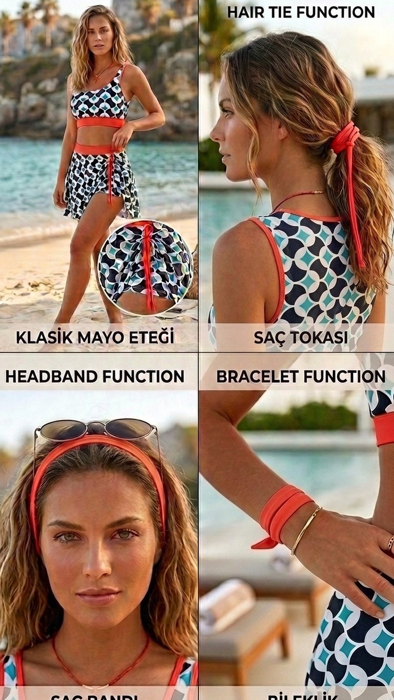 Moda Motley Kadın Birleşik Şort Etekli, Bağcıklı, Göğüs Pedli, Hızlı Kurur, Büstiyerli Deniz/havuz Mayosu _726728 görsel 3