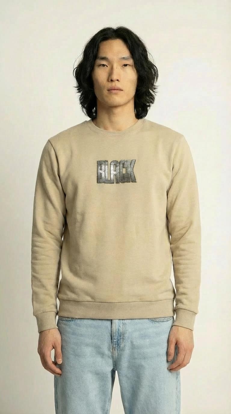Coton House Erkek Bisiklet Yaka Uzun Kollu Sweatshirt %100 Pamuk Bisküvi Renk C8T0N4