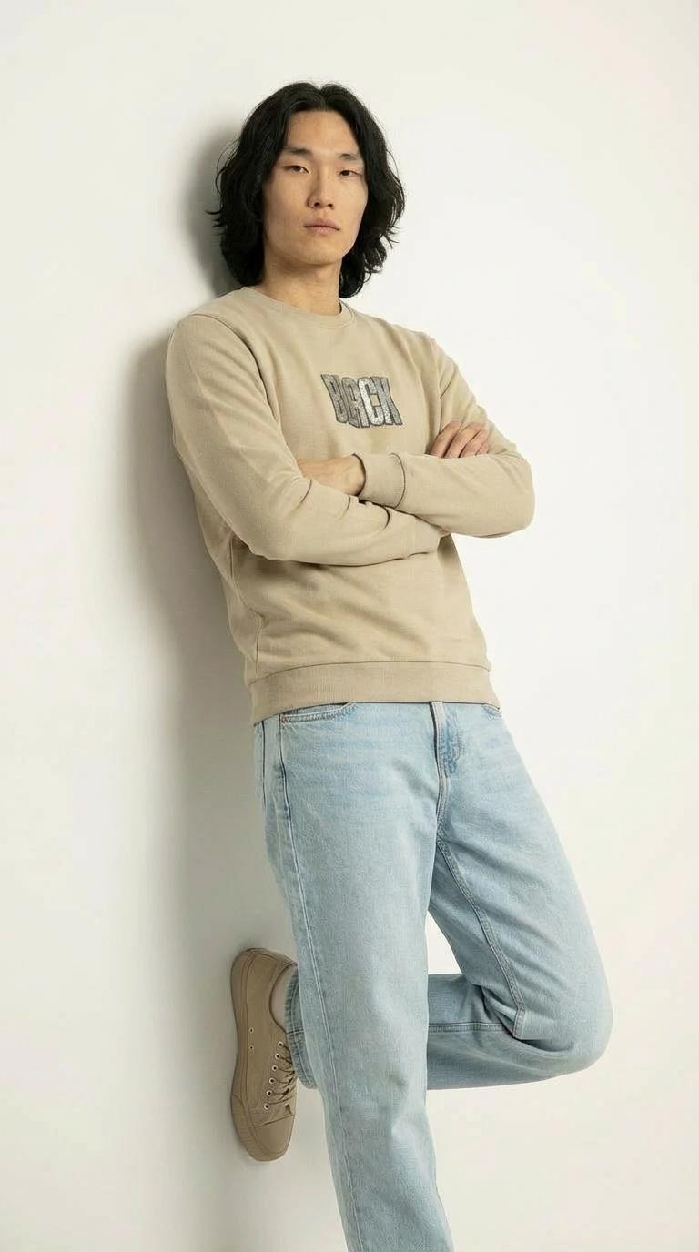 Coton House Erkek Bisiklet Yaka Uzun Kollu Sweatshirt %100 Pamuk Bisküvi Renk C8T0N4 görsel 2
